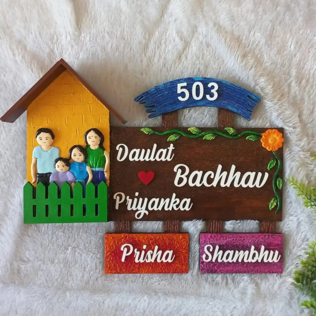 Personalized Hand-Painted Family Mural Wooden Name Plate