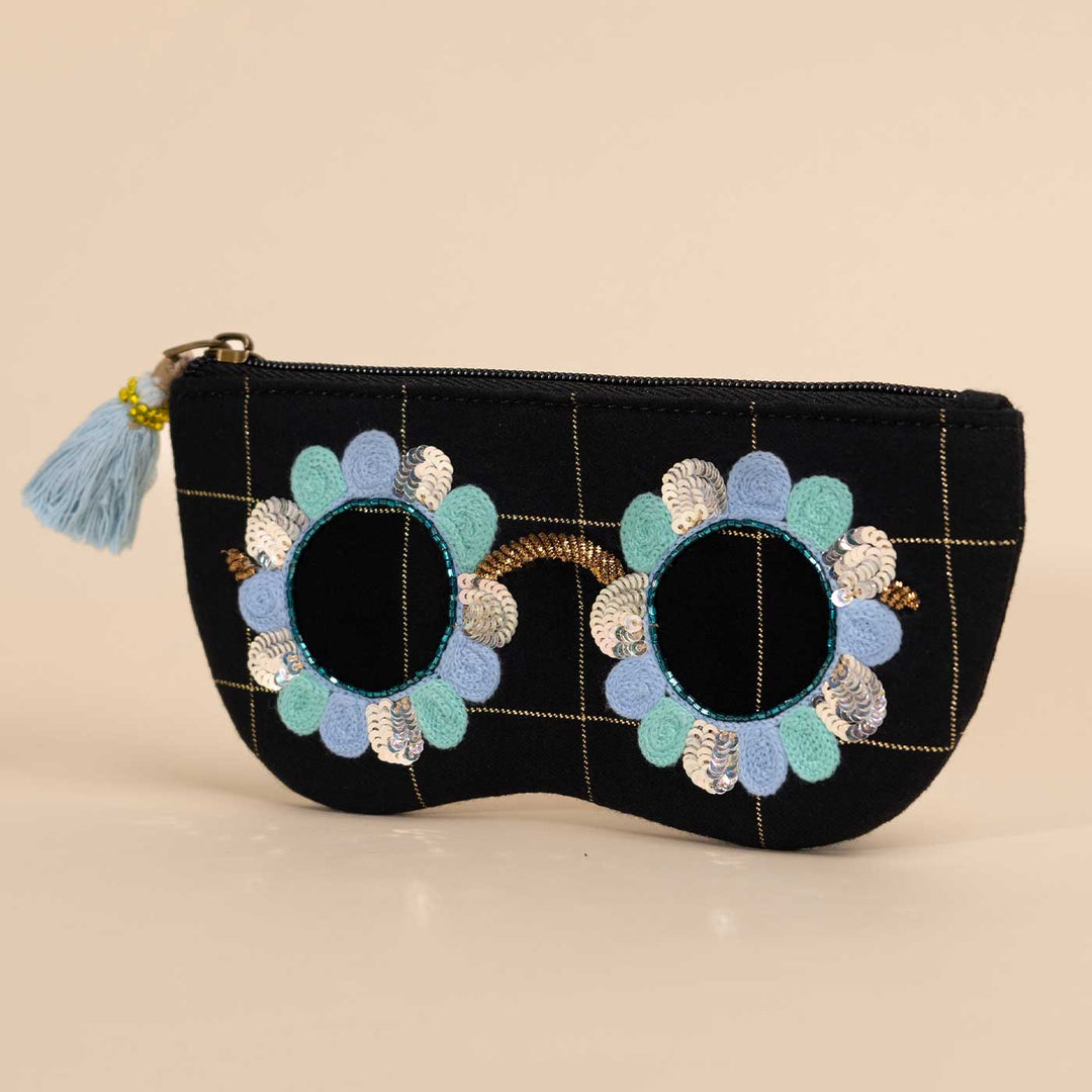 Handmade Embroidered Blue Coolers Design Suede Sunglass Cover