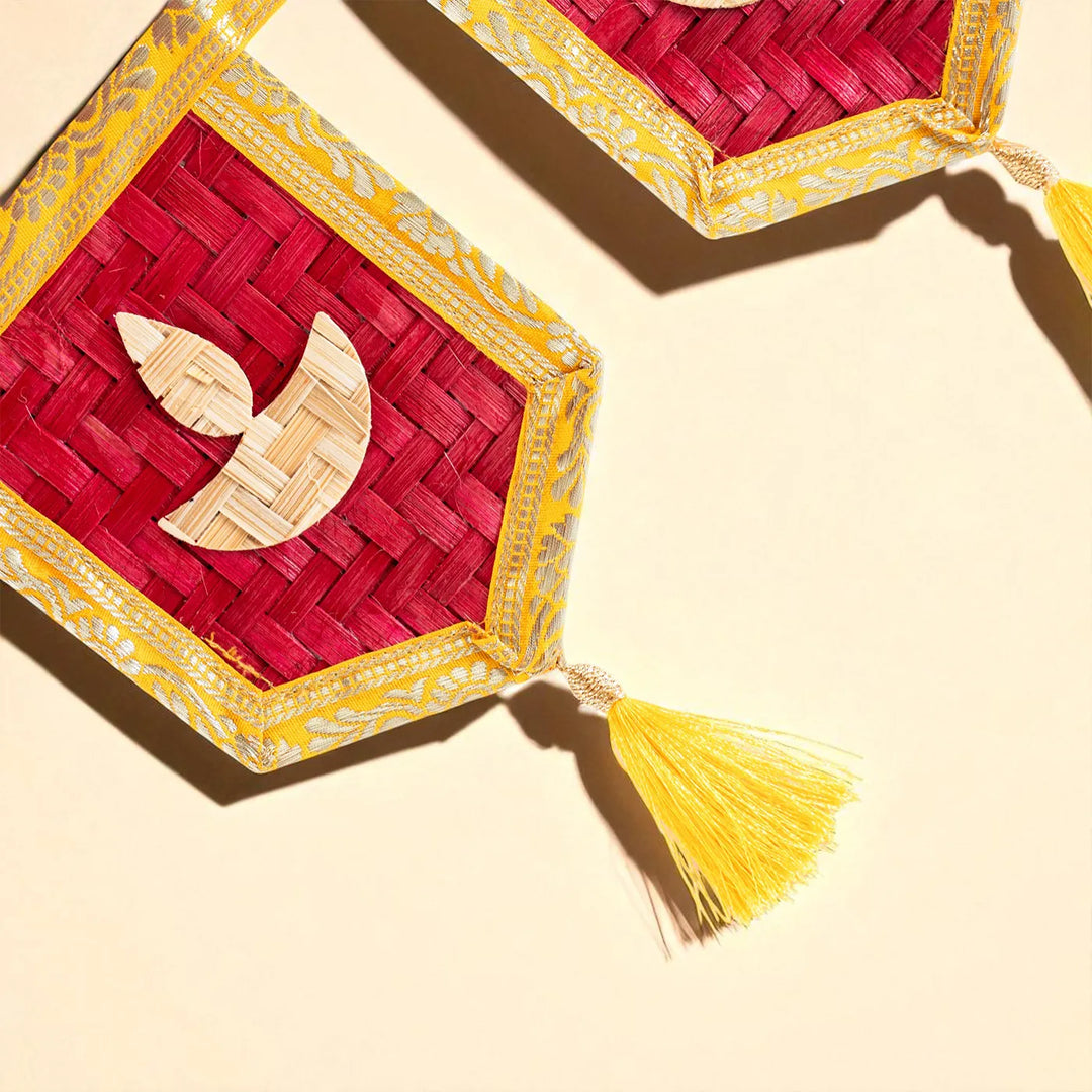 41 In | Red Diya Eco-Friendly Handmade Woven Bamboo Toran