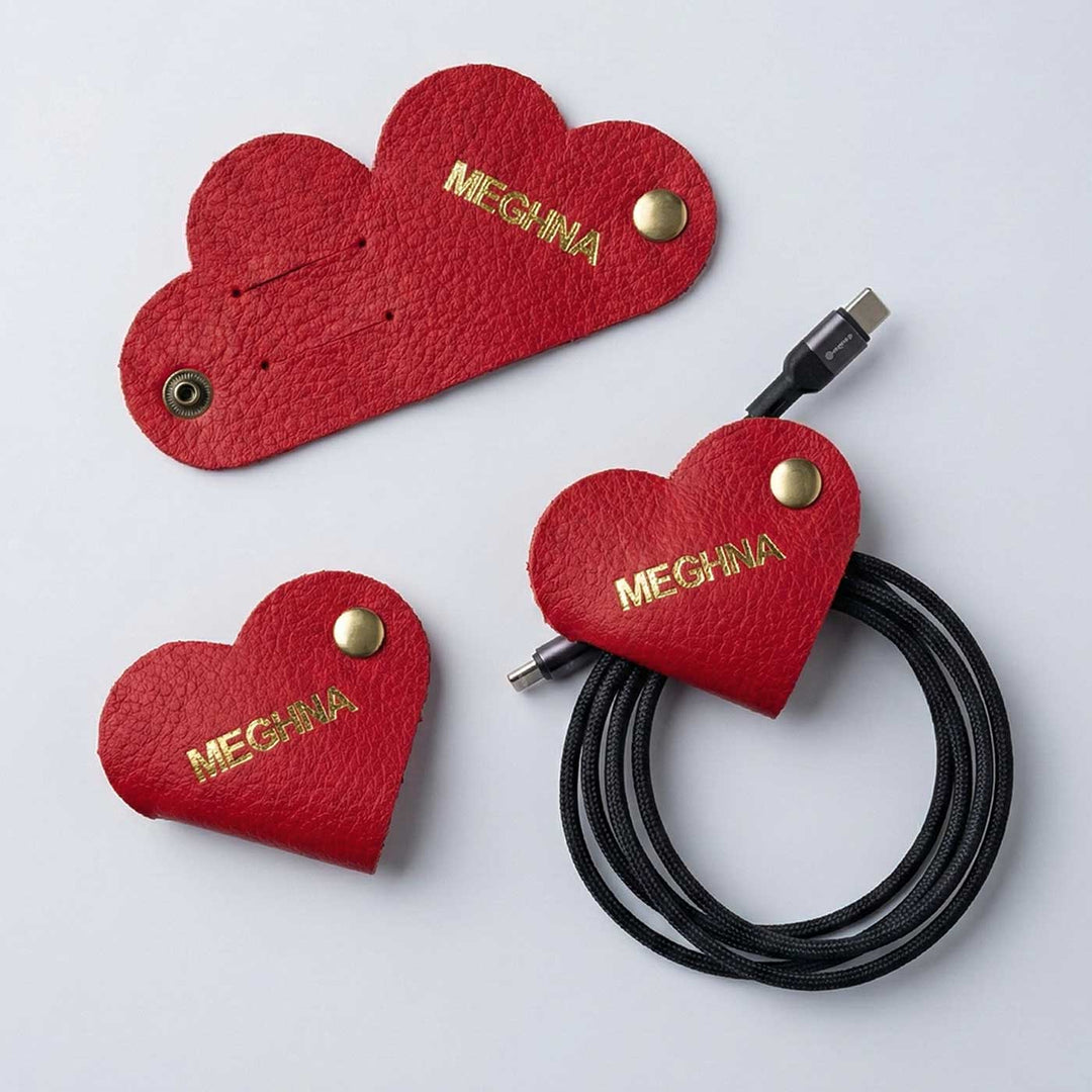 Heart Shaped Red Leather Personalized Cable Manager