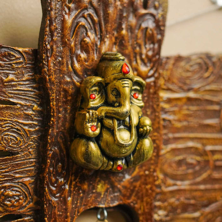 Personalized Ganesha Theme Mdf Wood Name Plate - Close-up Showing Depth and Texture