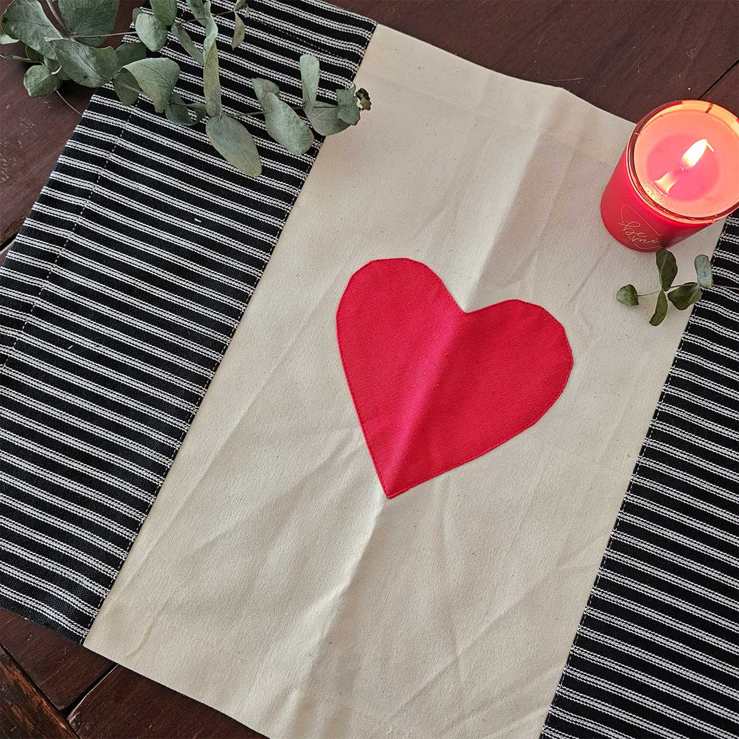 4 Pc | Red In Love Heart Motif Cotton Table Mat
