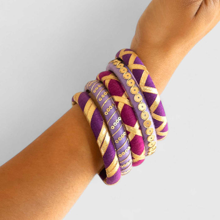 Purple Handcrafted Gotta Patti & Sequins Bangles | Set of 5