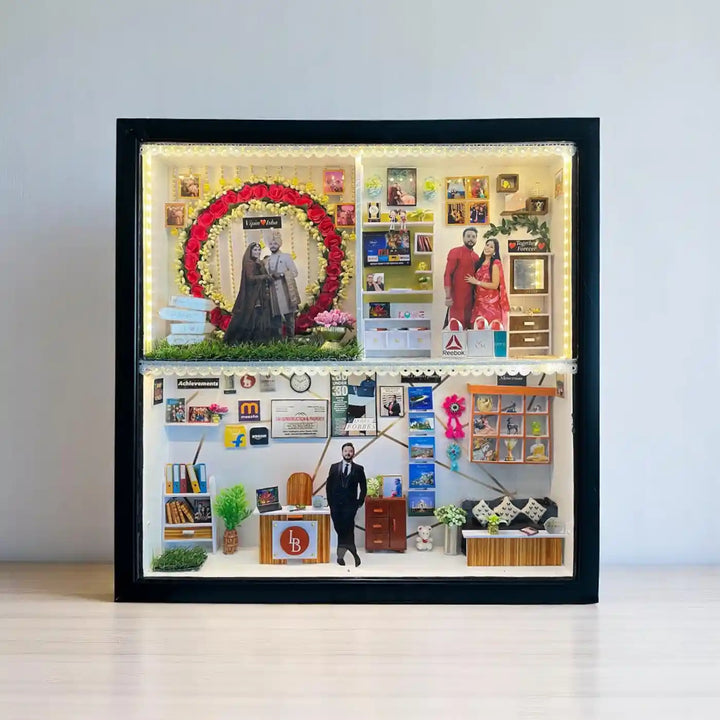 Photo Personalized Handmade Four Partition Design Couples MDF Wood Decorative Plaque With Lights