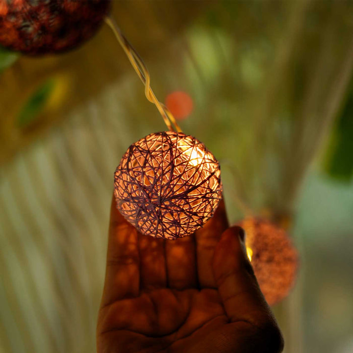 3m, 20 Bulbs | Handcrafted Yarn Spherical LED Fairy Light Hangings - Multicolour