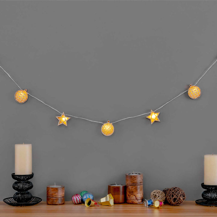 3 m, 14 Bulbs | Decorative Birch Wood 3D Rio Star & Bobbles LED Fairy Light