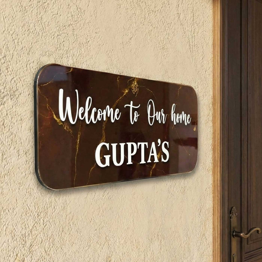 Coffee Brown Minimal Personalized Marble Effect Oval Resin Name Plate | With 3D Acrylic Letters
