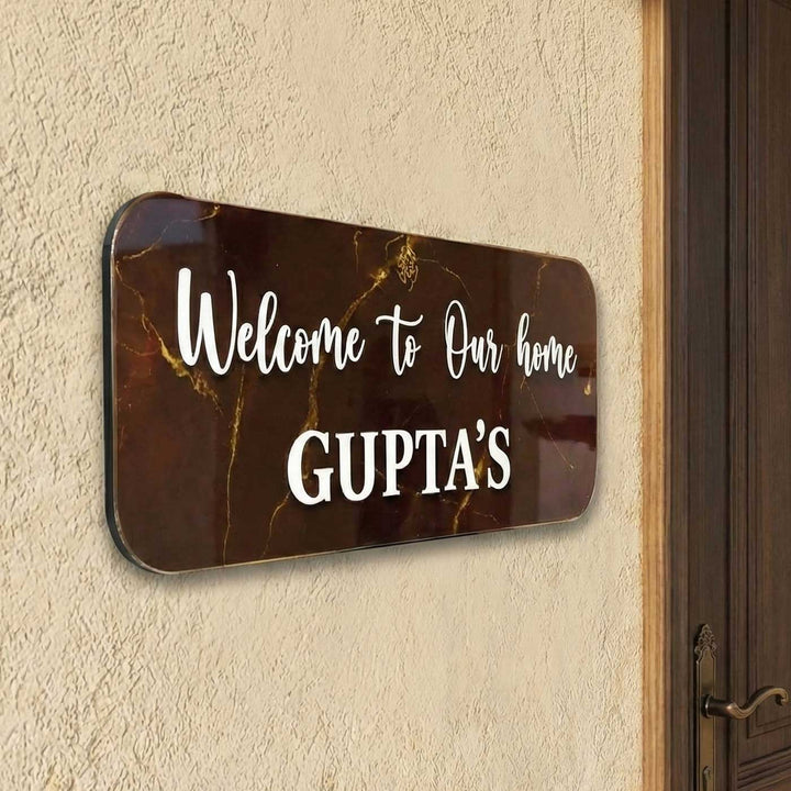 Coffee Brown Minimal Personalized Marble Effect Oval Resin Name Plate | With 3D Acrylic Letters