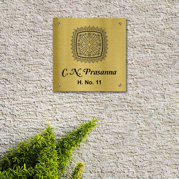 Personalized Weatherproof Ethereal Engraved Gold Stainless Steel Name Plate - Mounted on Exterior Wall