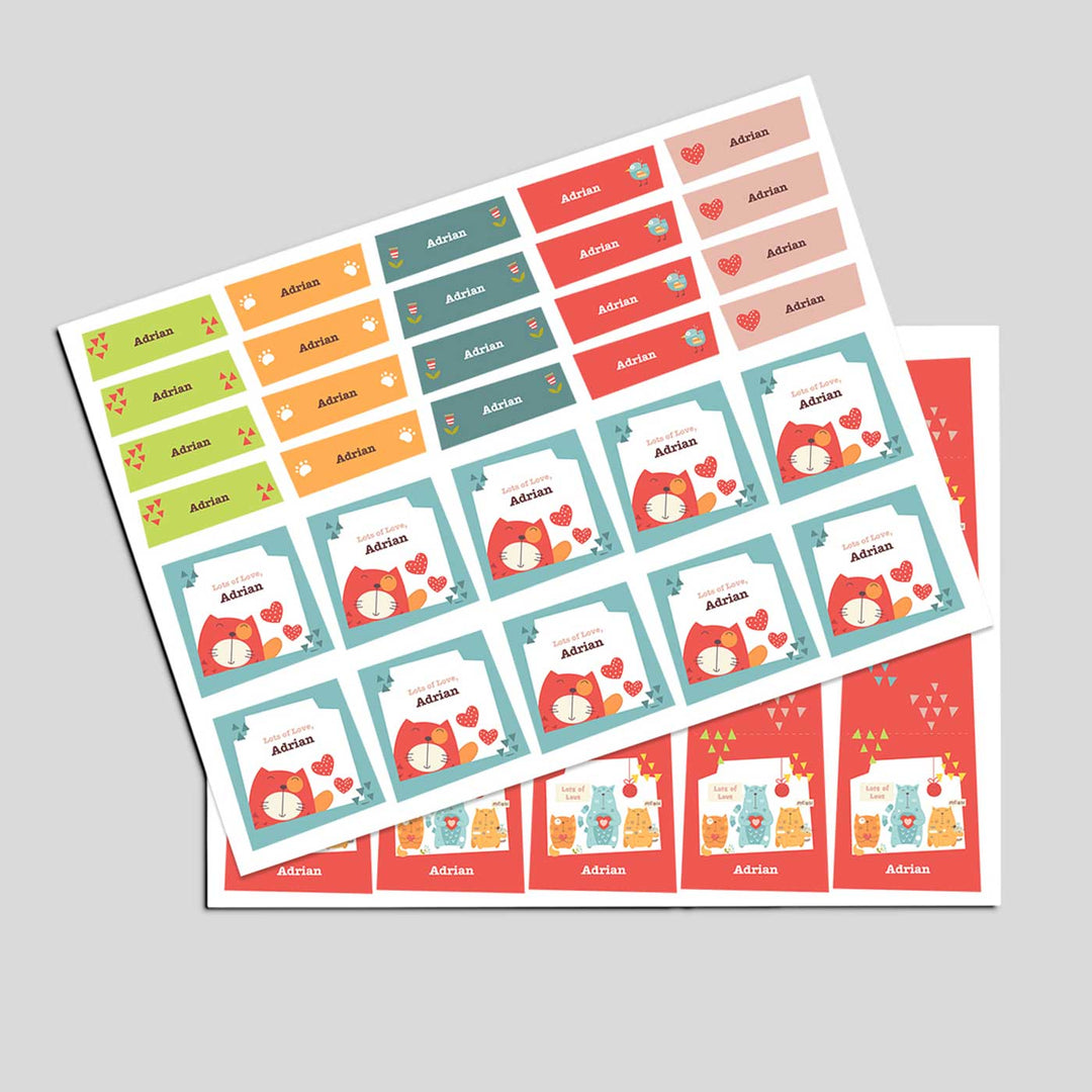 Personalized Kitty Cat Theme Sticker Sheet | 40 Stickers