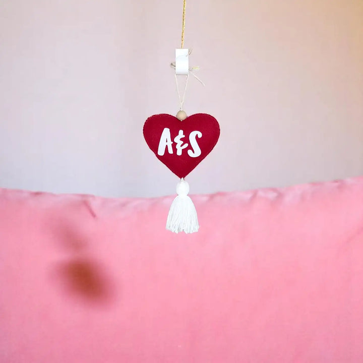 Personalized Heart Shaped Felt Hanging With Tassel For Couples