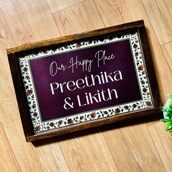 Dark Victorian Bloom Personalized Resin Wooden Frame Name Plate