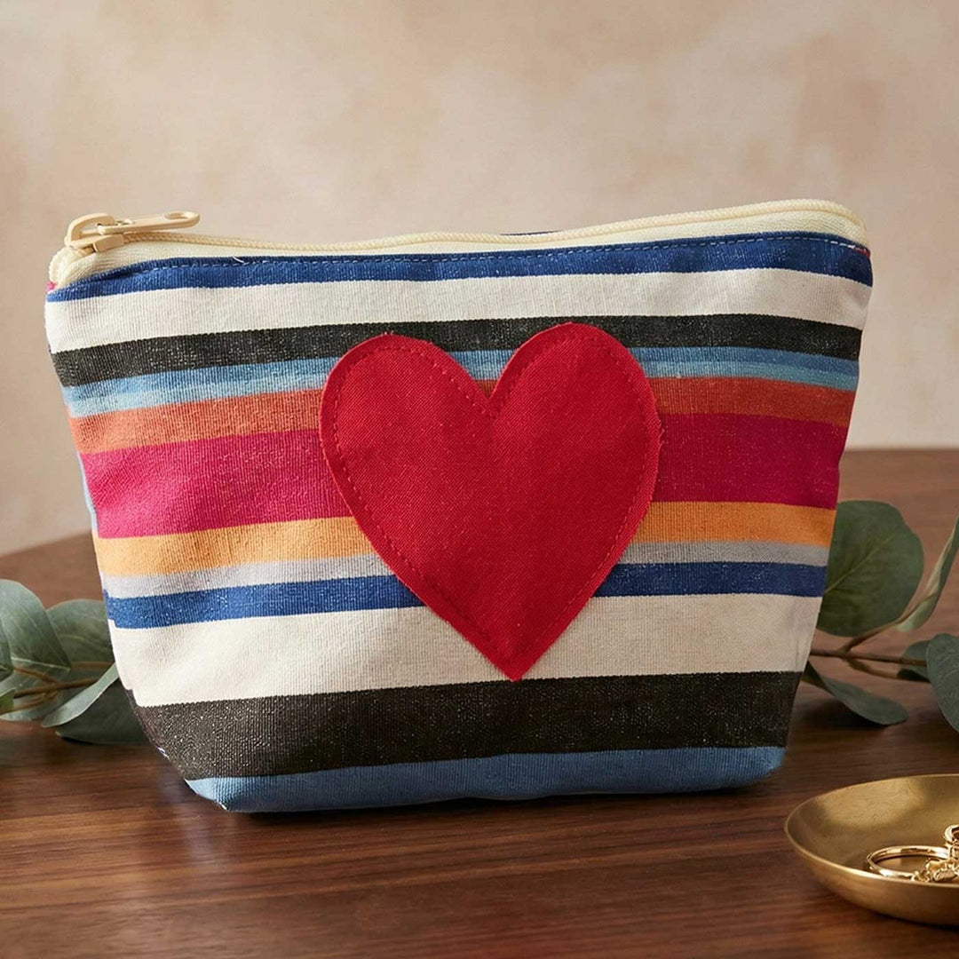 Summer Heart Striped Cotton Pouch