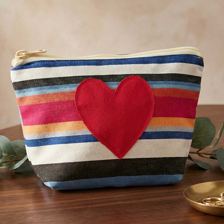 Summer Heart Striped Cotton Pouch