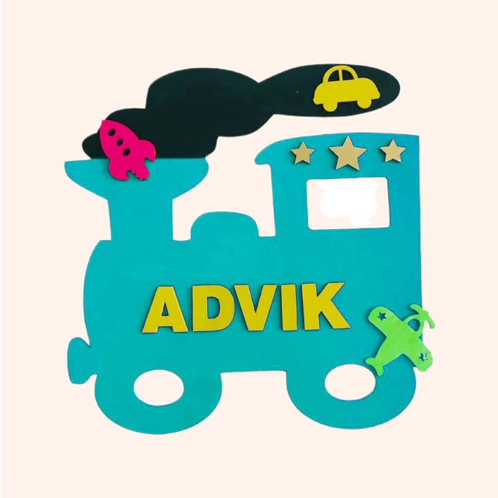 Train Theme Kids Name Plate - Name Personalization Example Front View
