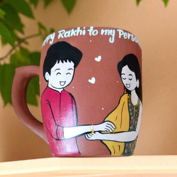 Photo Personalized Hand-Painted Brother And Sister Design Terracotta Mug