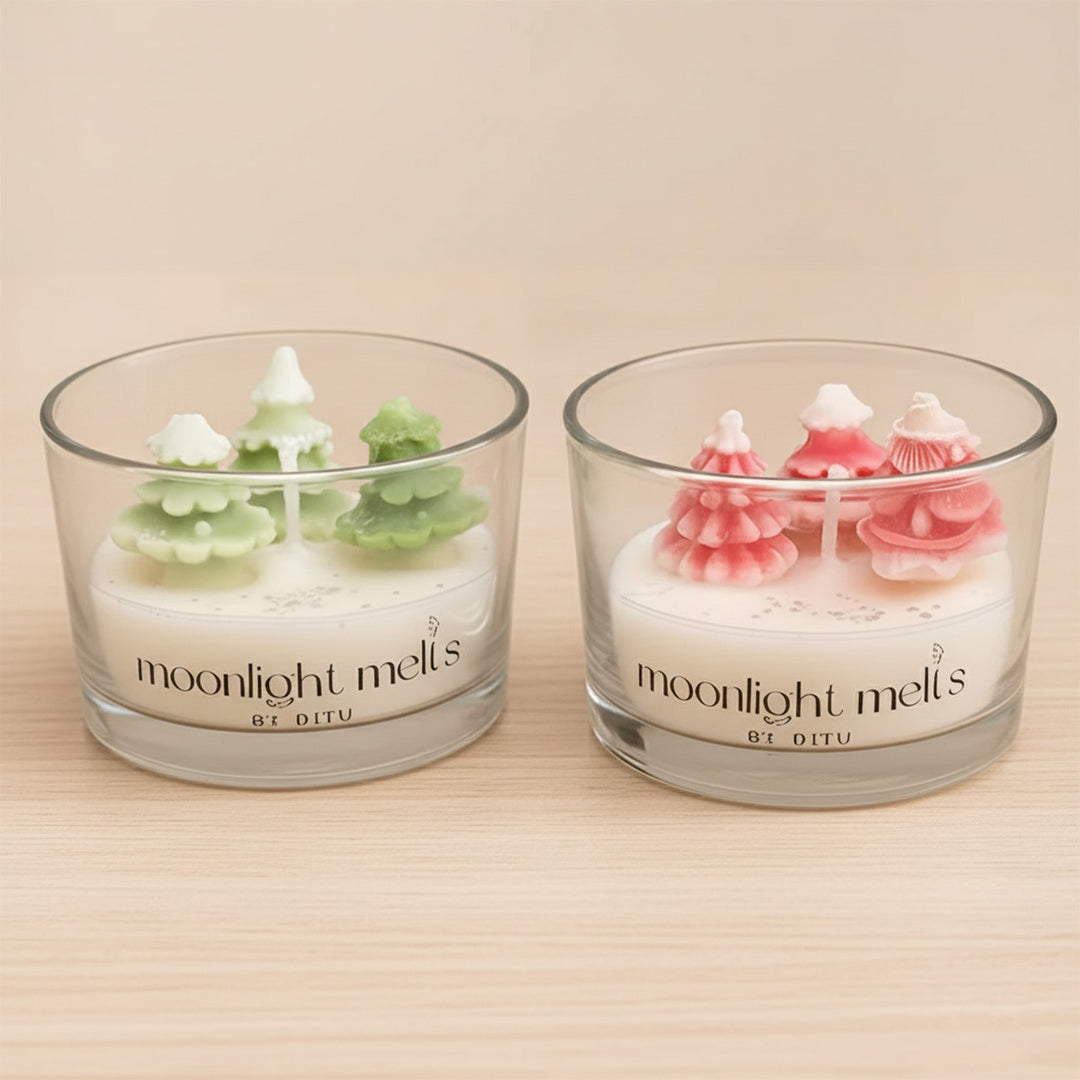 2 Pc | Handmade Christmas Tree Theme Soy Wax Jar Candles