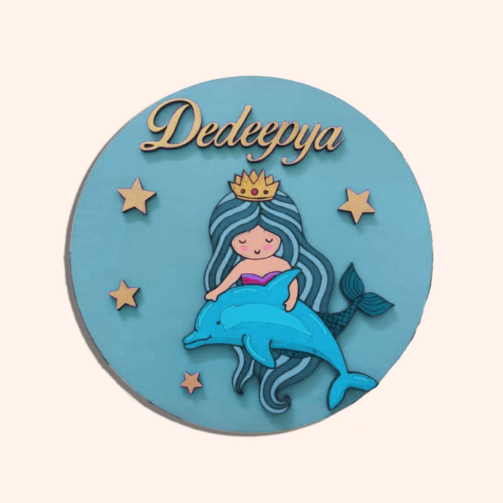 Mermaid Theme Kids Name Plate - Front View with Name Personalization (6)