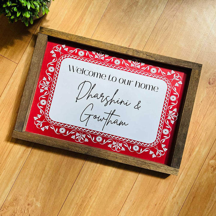 Red Floral Vintage Personalized Resin Wooden Frame Name Plate