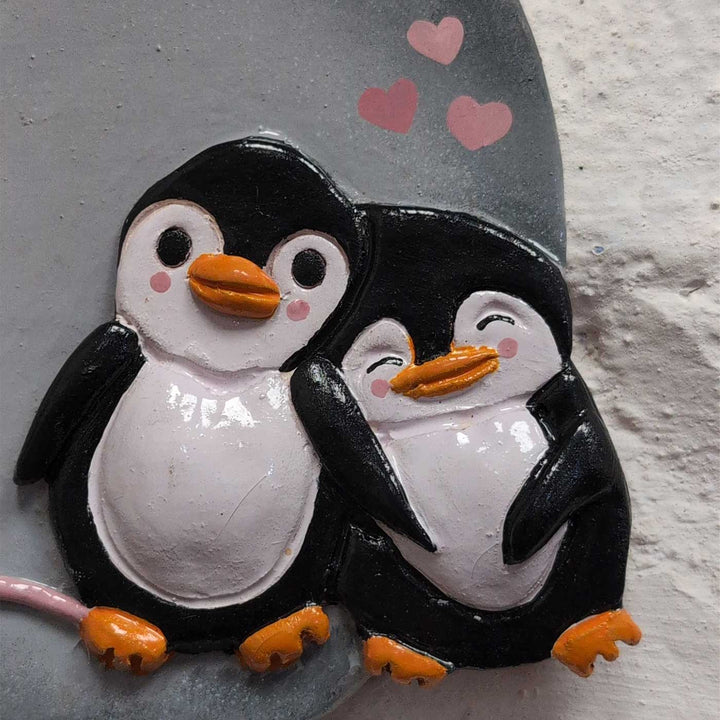 Personalized Hand-Painted Penguin Terracotta Name Plate For Couples