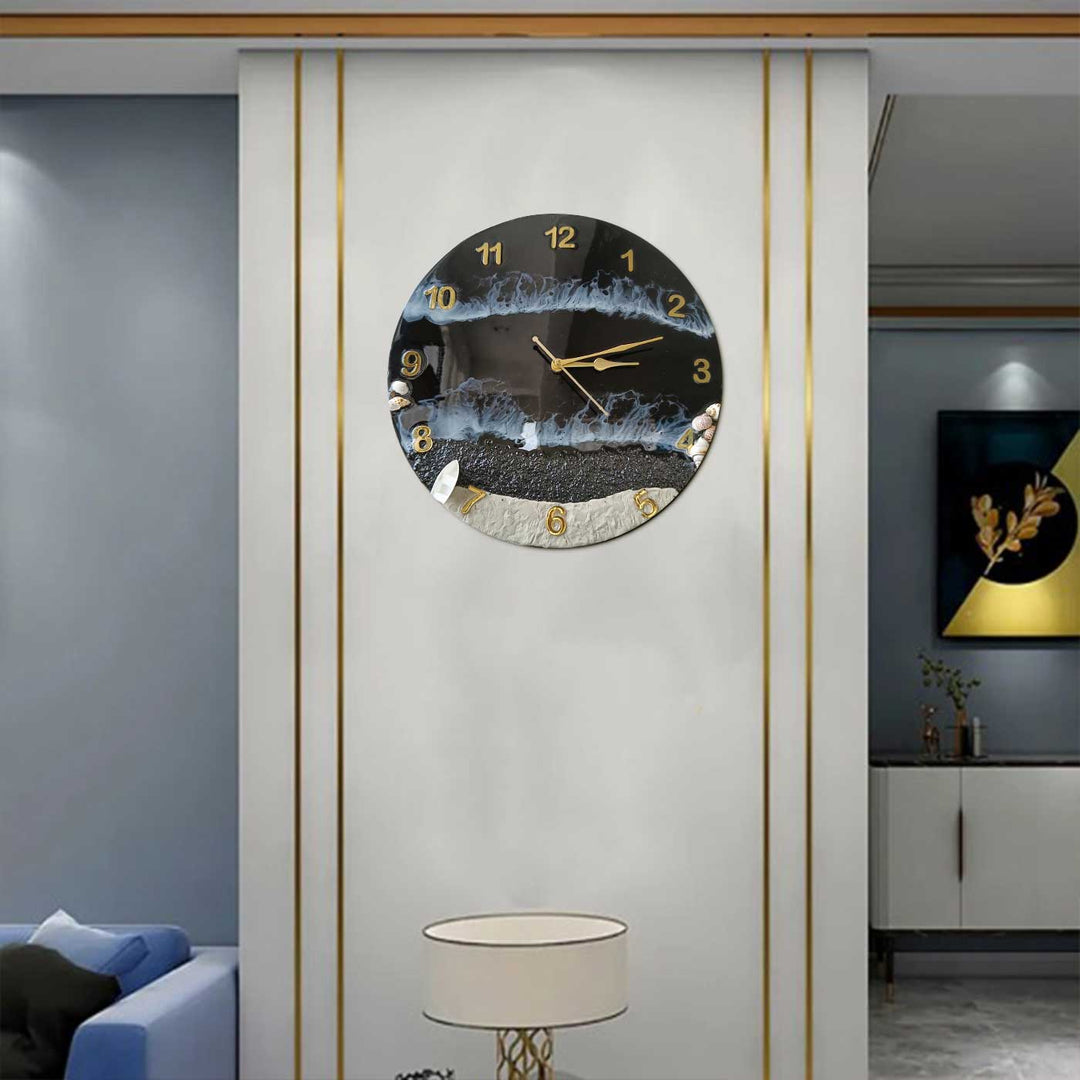 Handmade Black Beach Theme Resin Wall Clock