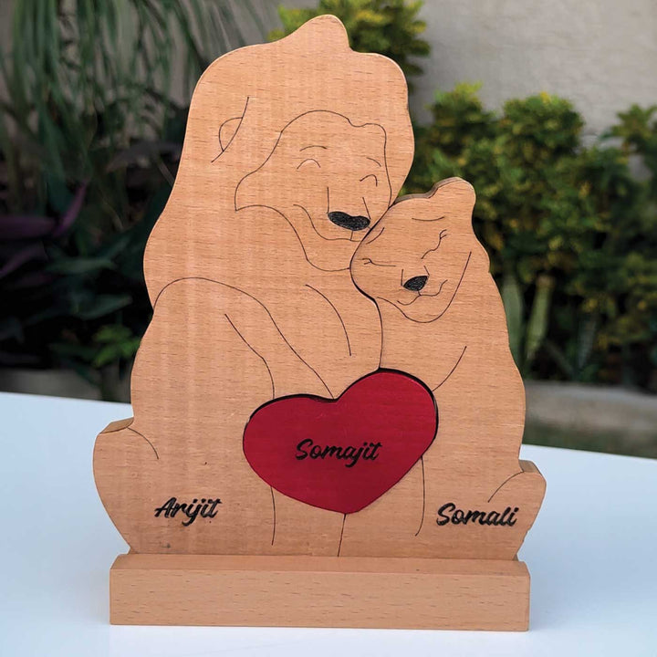 Personalized Lion Couple Wooden Figurine