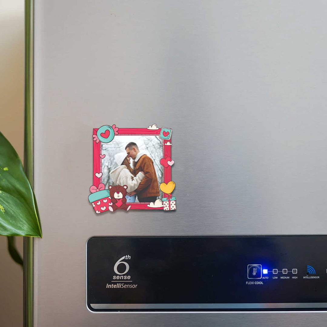 Photo Personalized Love & Surprise Theme Wooden Fridge Magnet For Couples