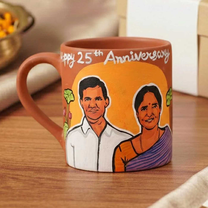 Anniversary Couple Photo Personalized Handpainted Terracotta Mug | 280 Ml