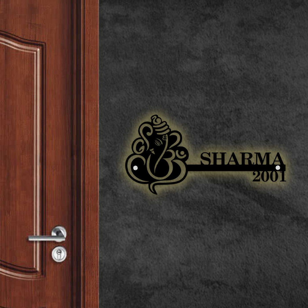 Personalized Ganesha Laser Cut Metal Name Plate - Mounted on Wall Next to Door (4)