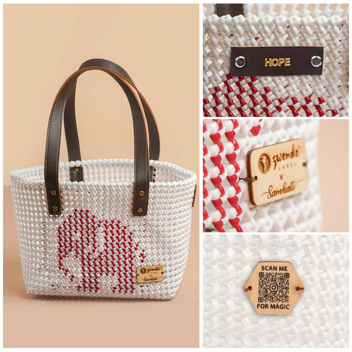 White Elephant Mukhya Knot Handmade Koodai Tote Bag
