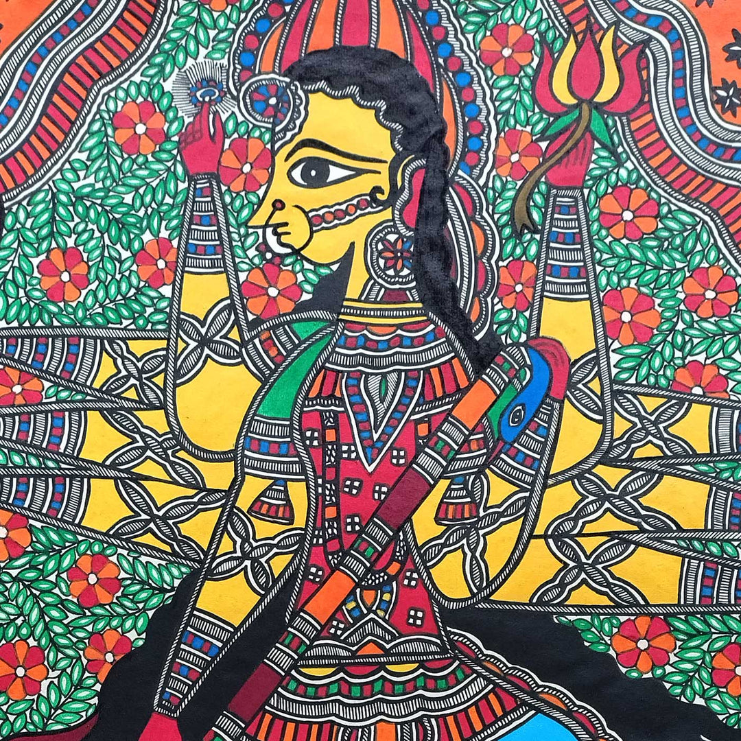 22 x 30 Inch | Durga Mahishasura Mardini | Original Hand Painted Madhubani Painting | Natural Pigments On Paper