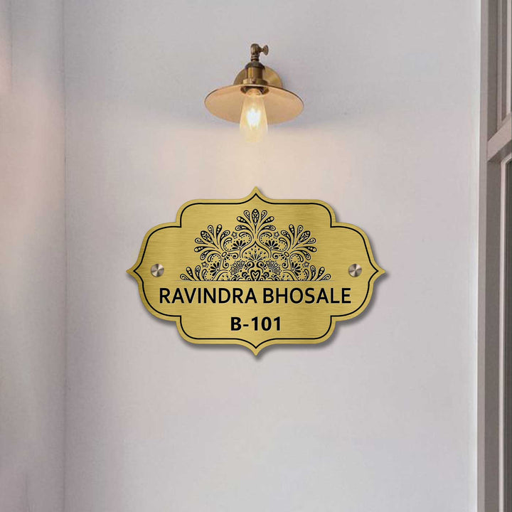 Personalized Weatherproof Charming Engraved Gold Stainless Steel Name Plate - Mounted on Wall Below Light Fixture