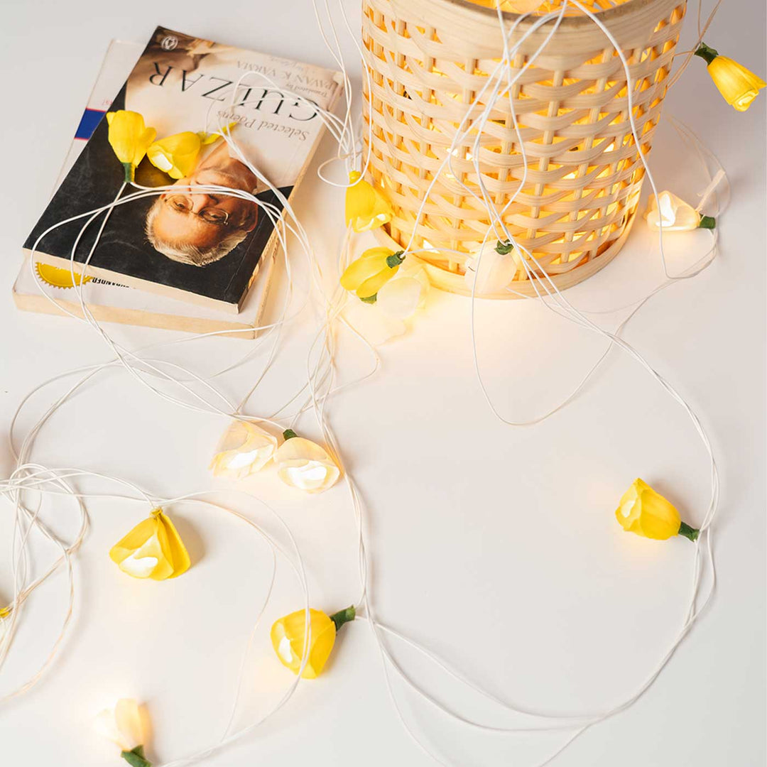 3m, 14 Bulbs | Handmade Poov String Light Yellow Color Sholapith LED Fairy Light