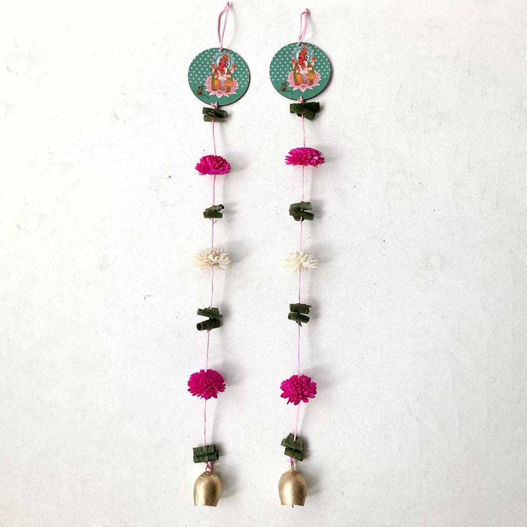 2 Pc | Handmade Standing Ganesha Shola Flower & Bay Leaf Hangings