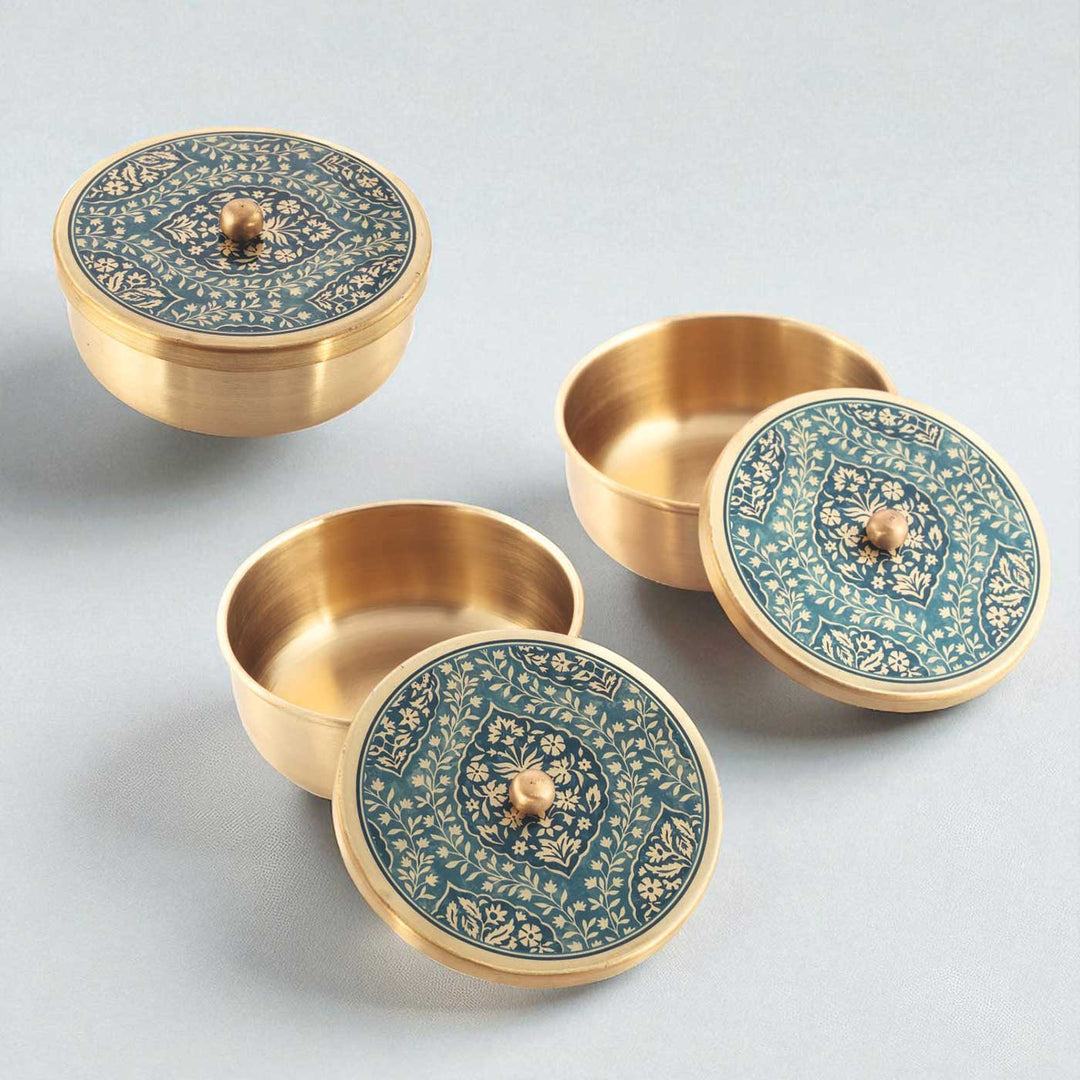 Hand-Painted Omkar Brass Gift Hamper | Includes 3 Containers And 1 Gift Box