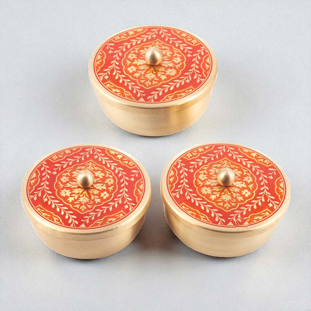 Hand-Painted Sanskaar Brass Gift Hamper | Includes 3 Containers And 1 Gift Box