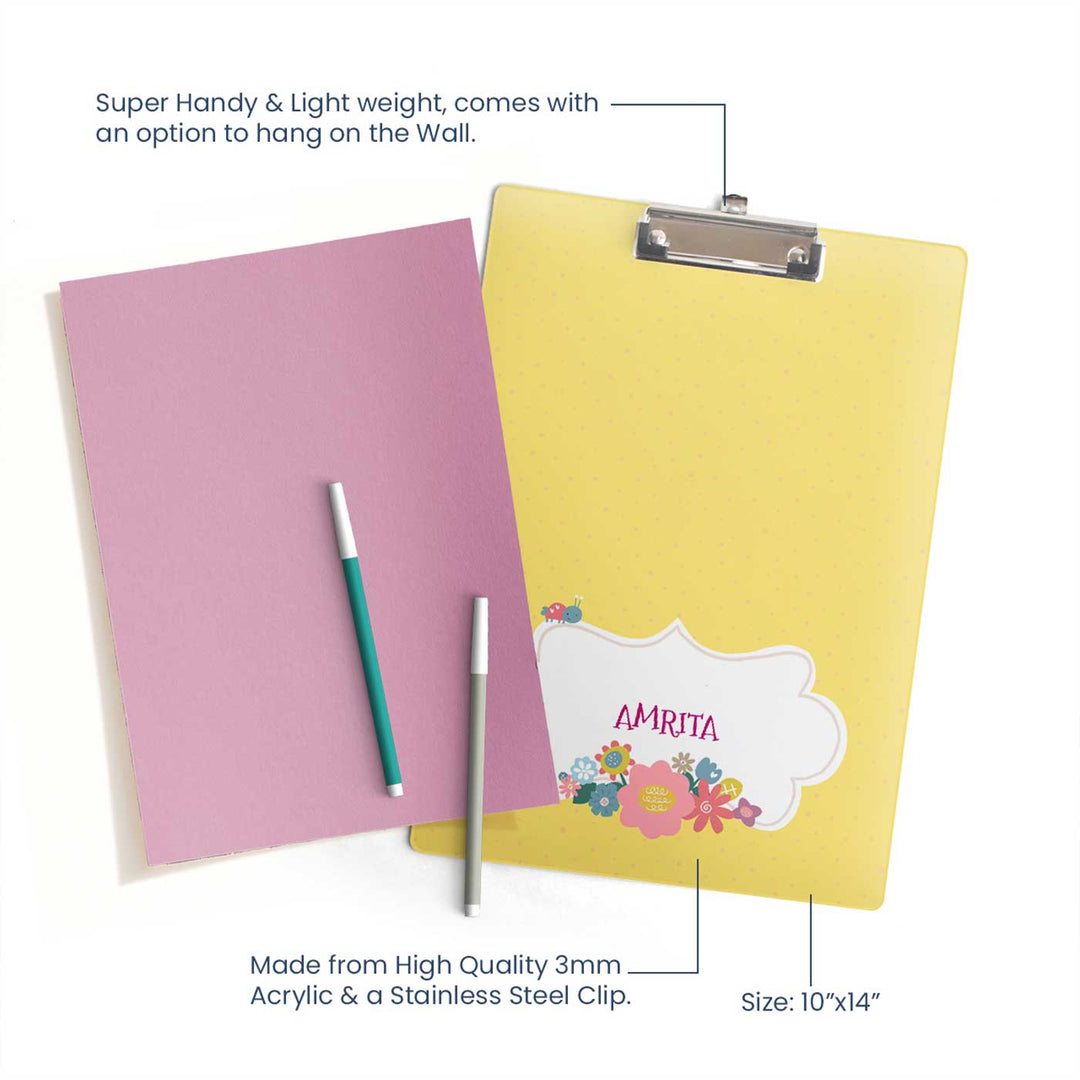 Personalized Flower Power Theme Acrylic Clipboard