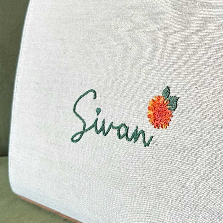 Personalized Hand-Painted & Embroidered Marigold Tote Bag