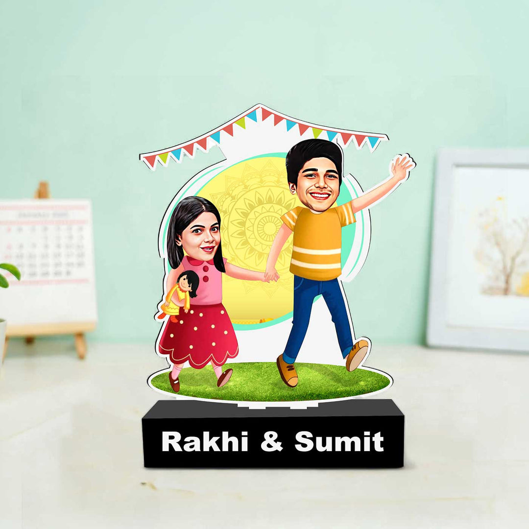 Photo Personalized Printed Hand In Hand Design Acrylic Caricature Cutout With Stand
