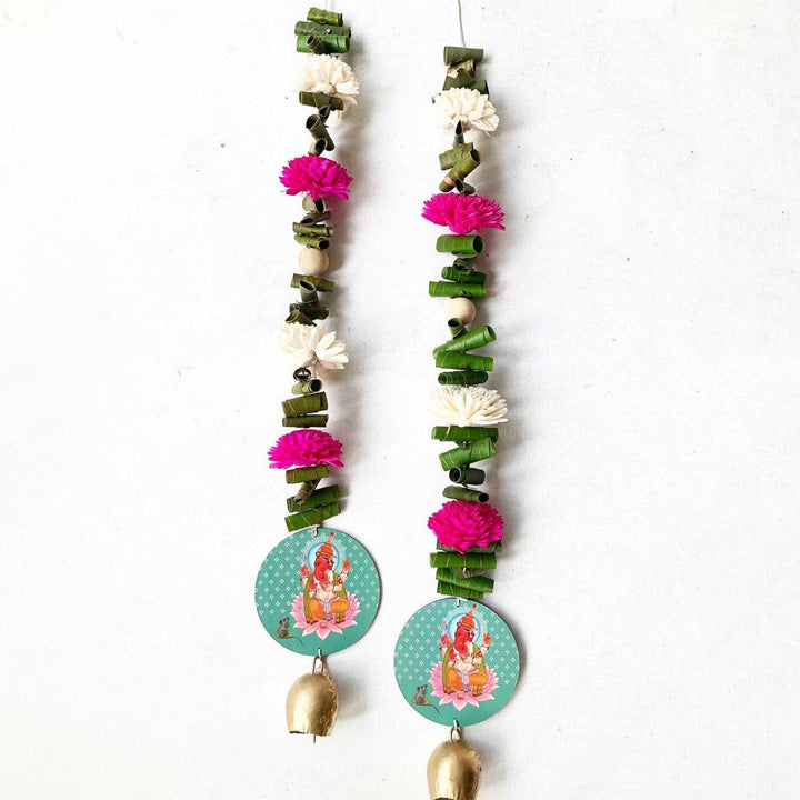 2 Pc | Handmade Teal Ganesha Shola Flower & Bay Leaf Hanging