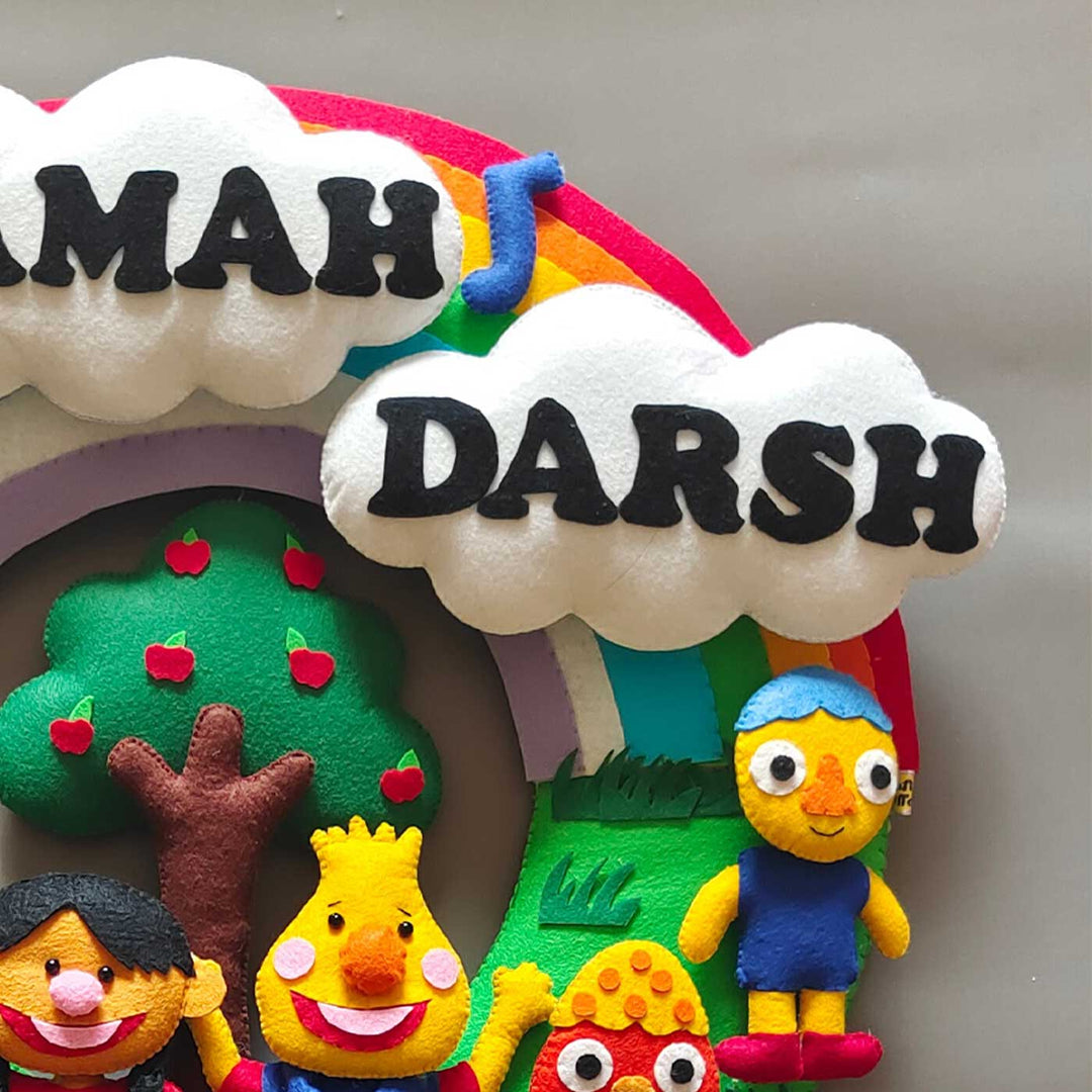 Personalized Super Simple Theme Felt Kids Name Plate For Siblings - Name Personalization Example on Plush Decor