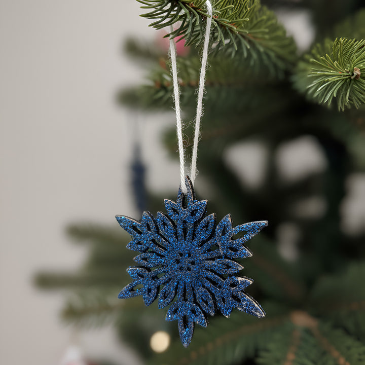 Handmade Blue Snowflake MDF Wood Ornament For Christmas Decoration