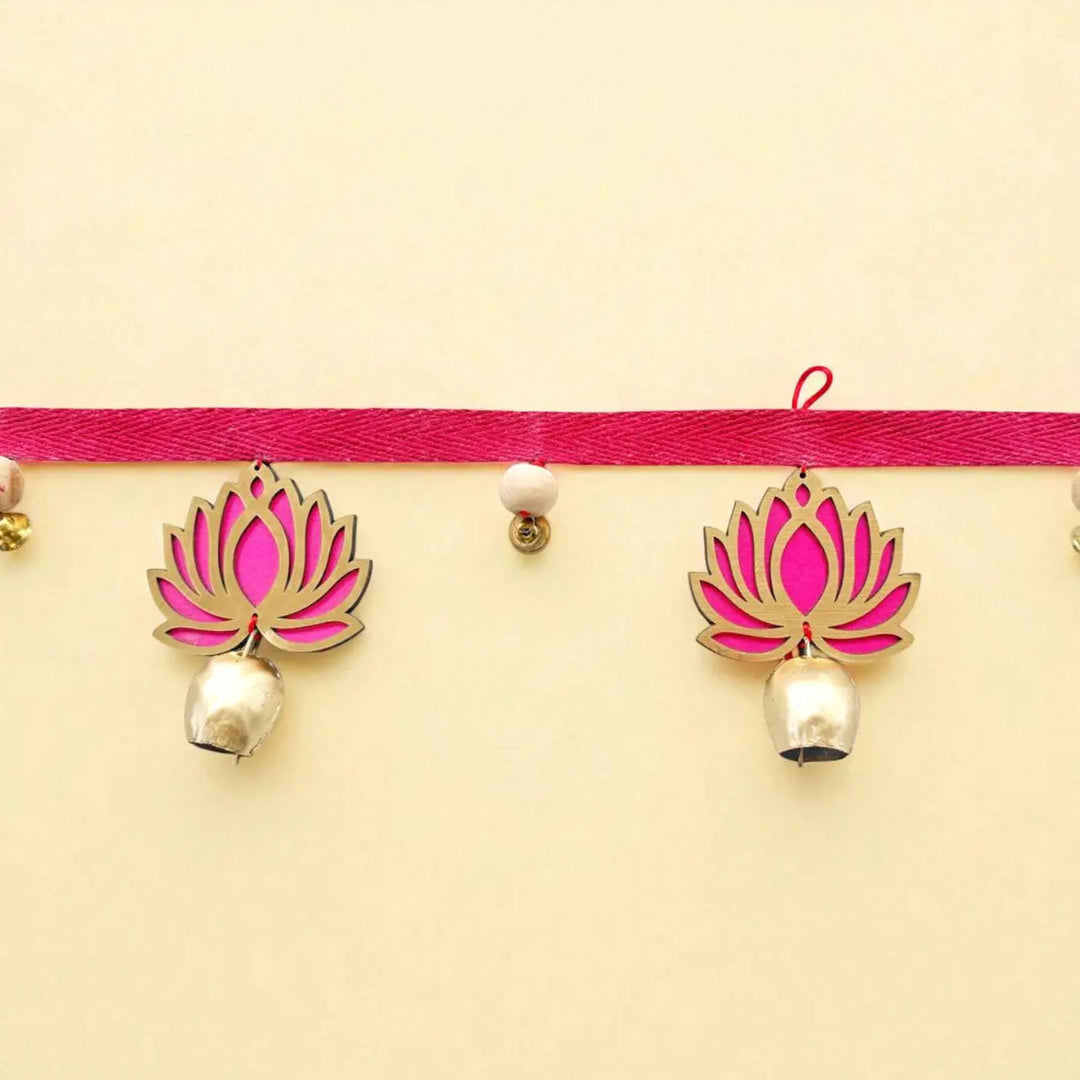 48 In | 2 Pc | Handmade Pink Lotus Toran With Bells