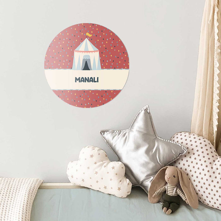 Personalized Triangle Tango Theme Acrylic Kids Name Plate - Mounted on Nursery Wall Above Bed