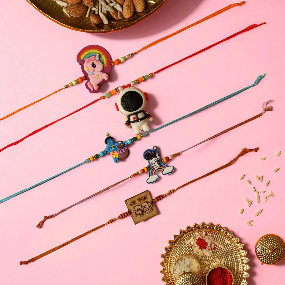 Handmade Cute Rakhi With Roli Chawal | Set Of 5