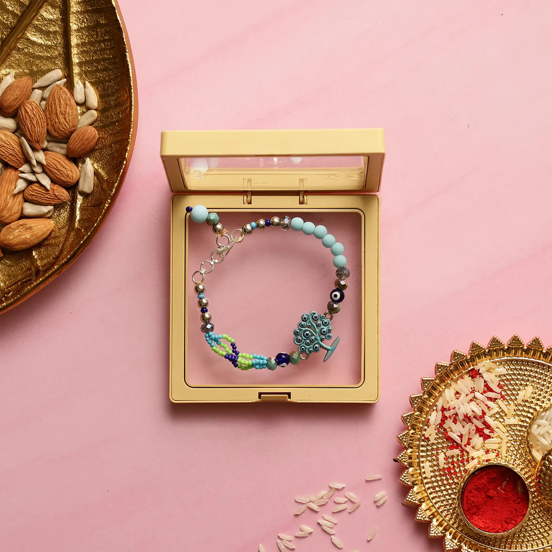 Handmade Beaded Tree Of Life Rakhi With Roli Chawal
