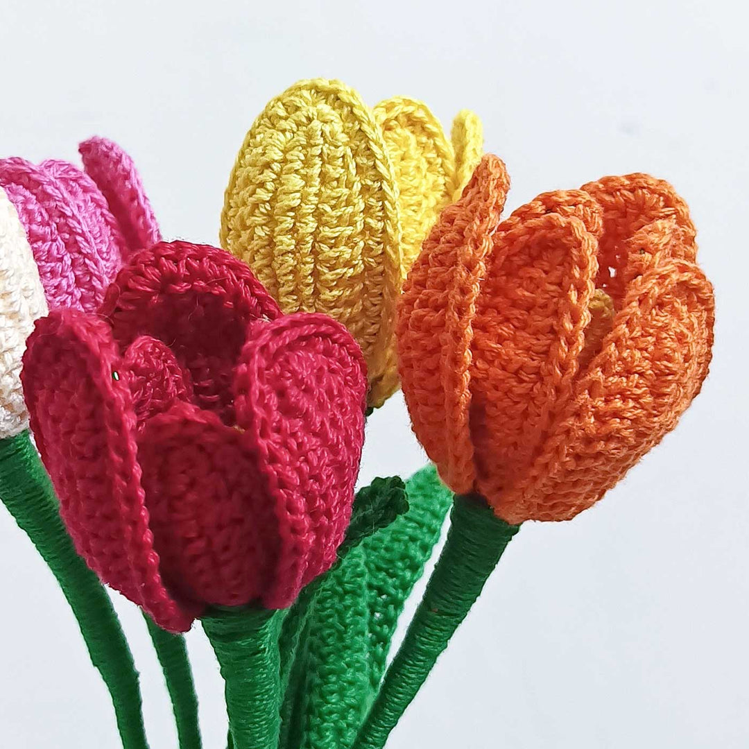 Handmade Crochet Colourful Tulips Cotton Flower Bouquet