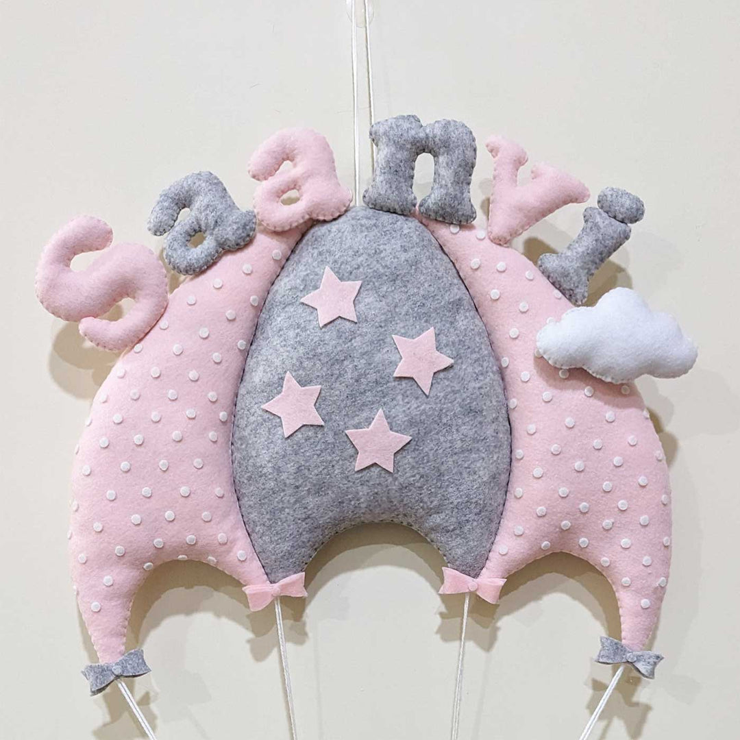 Personalized Handmade Teddy With Parachute Theme Felt Kids Name Plate