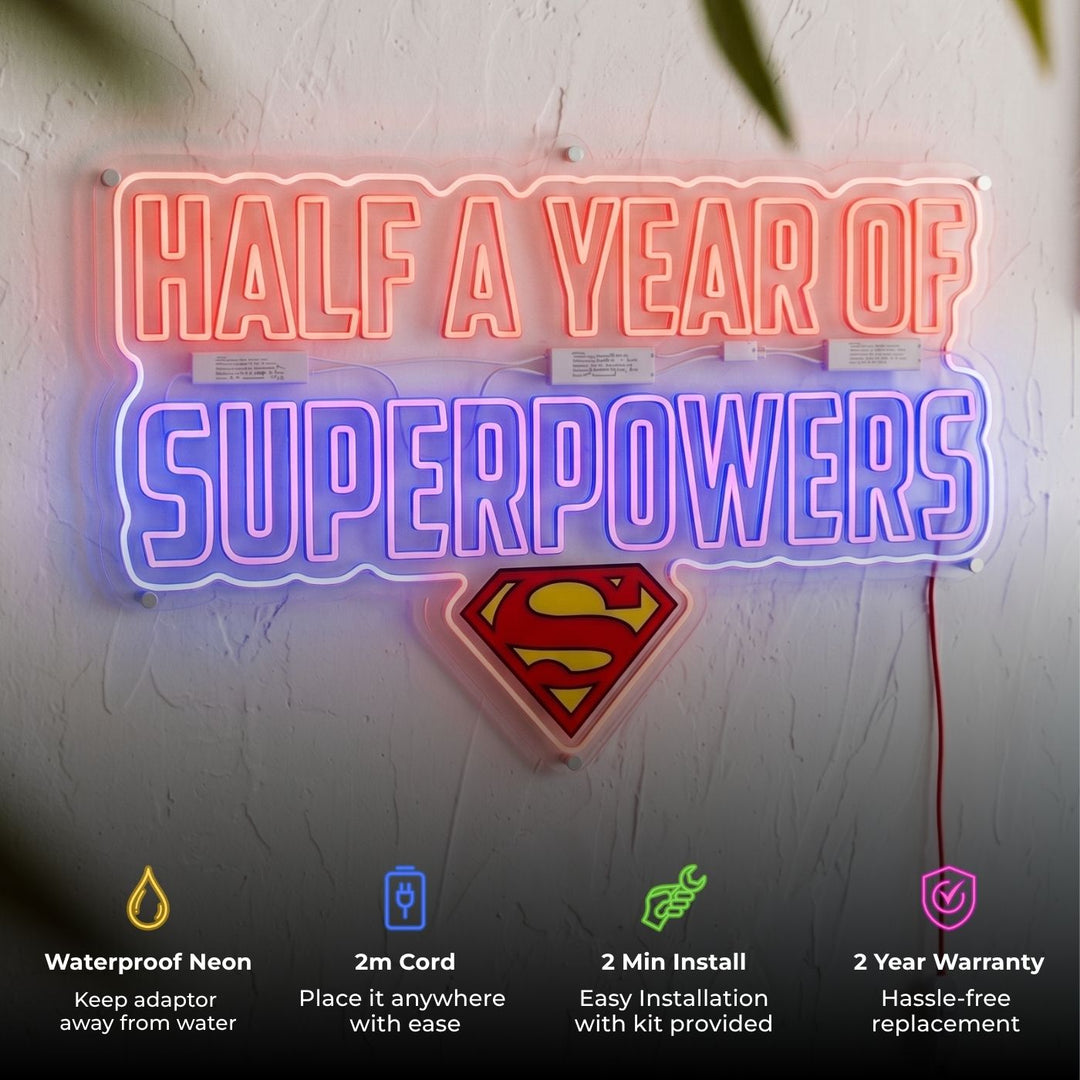 Personalized Superman Themed Baby Half Birthday Celebration Neon Light Sign Board