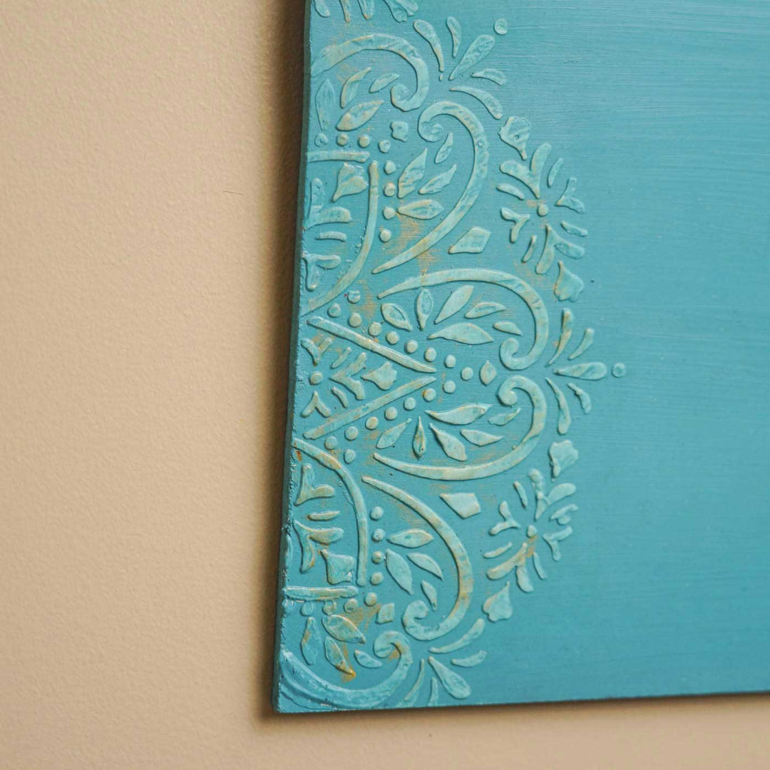 Personalized Royal Blue Theme Mdf Wood Name Plate - Close-up of Top Corner Design